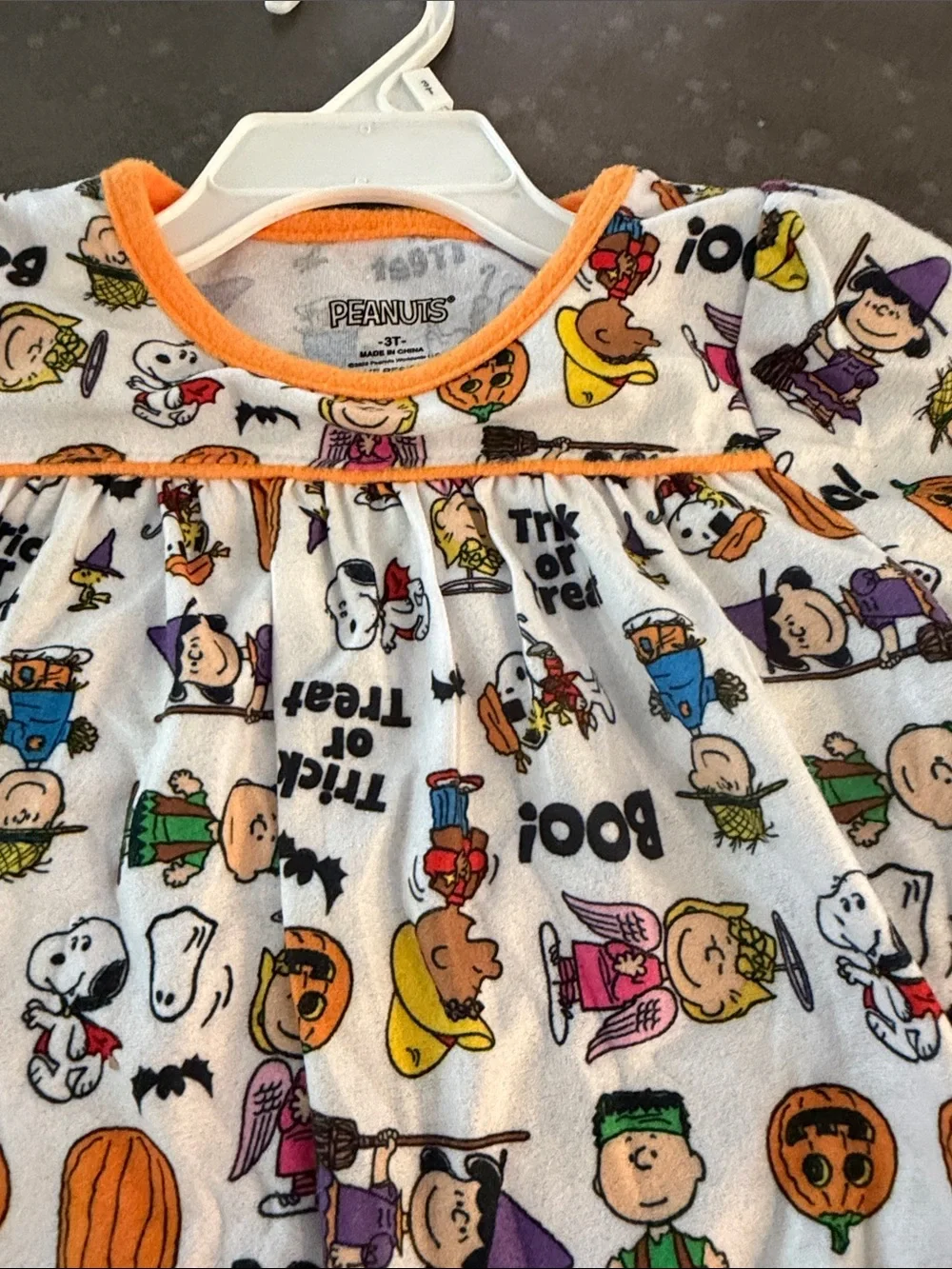 Peanuts Halloween Print White Nightgown with Orange Trim